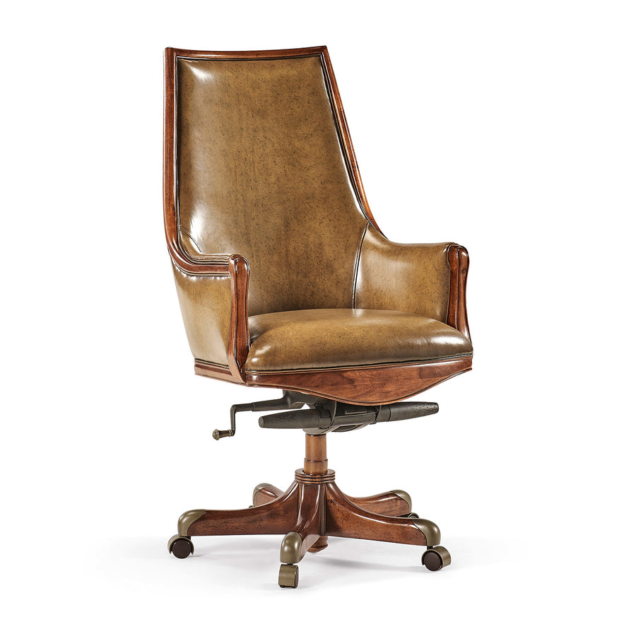 Skrivbordsstol Edwardian hög rygg – antik Chestnut läder — Jonathan Charles
