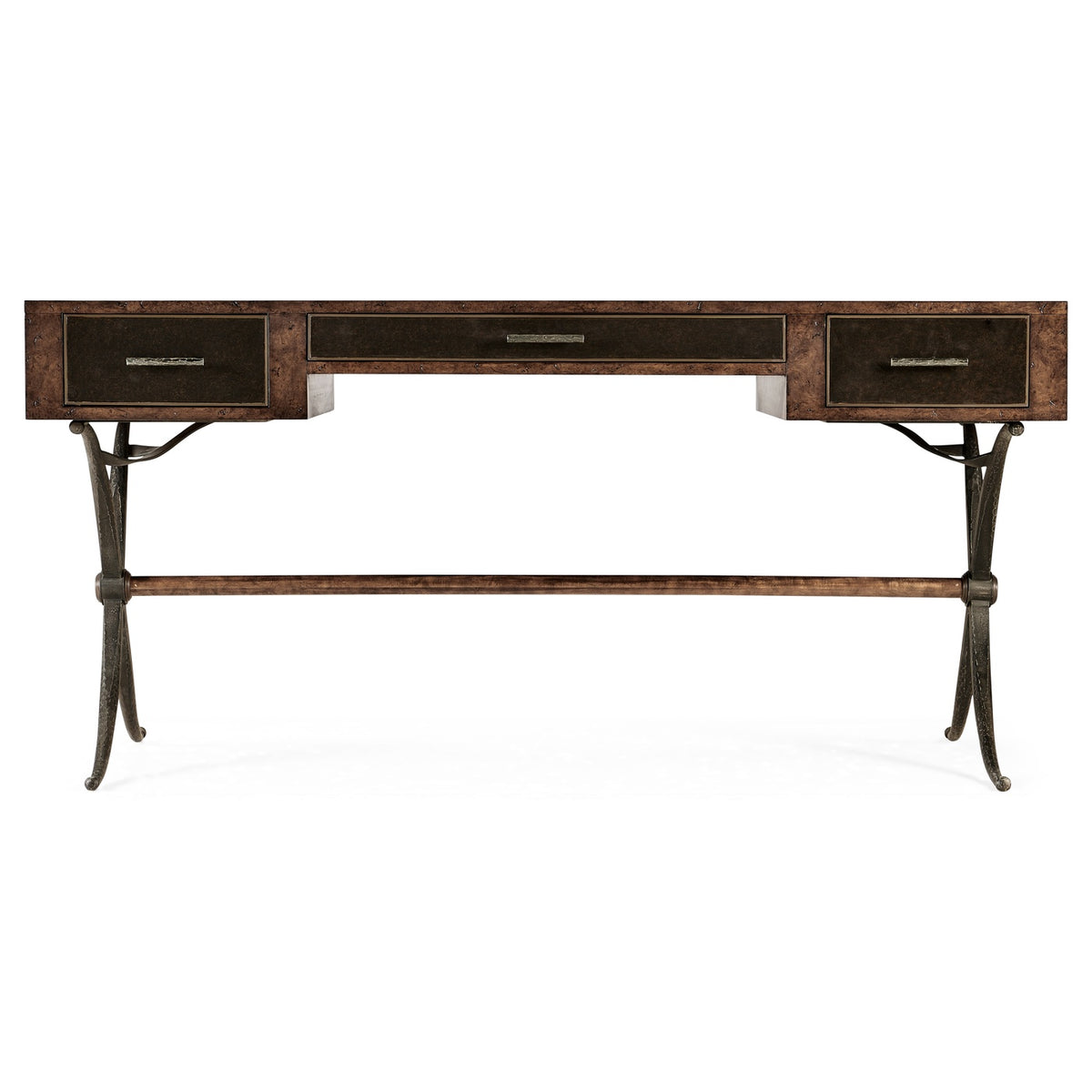 Hammered Iron Bureau Plat with Black Leather Inserts - Jonathan Charles