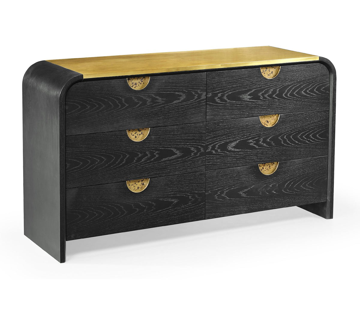 Ebeniserad ek böjd byrå med 6 lådor – Ebonised Oak