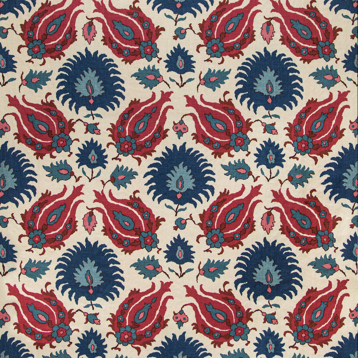 Kashmiri Linen Print Navy/Berry tyg