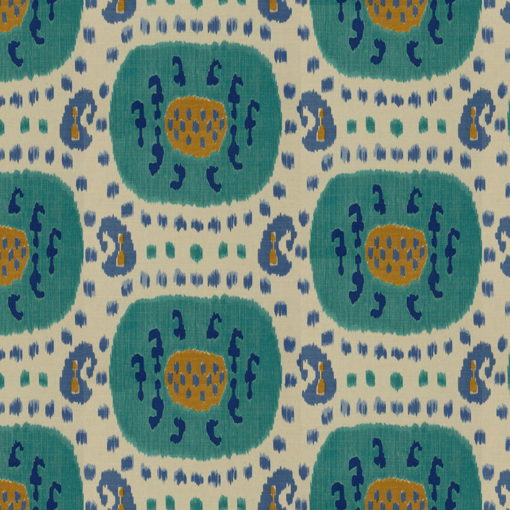 Samarkand Cotton and Linen Print Aqua/Blue tyg