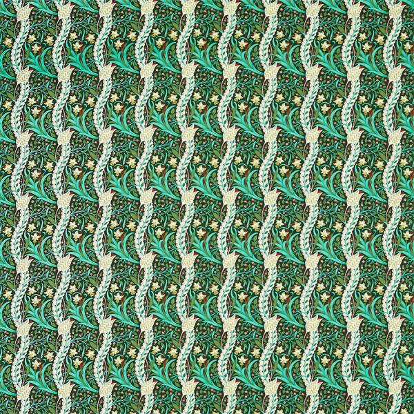 Morris and Co Tyg Daffodil — Queen Square Fabrics Dark Olive