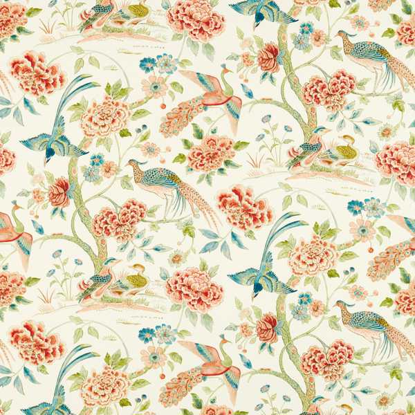 Sanderson Tyg Indienne Peacock Cinnabar Red/ Olive