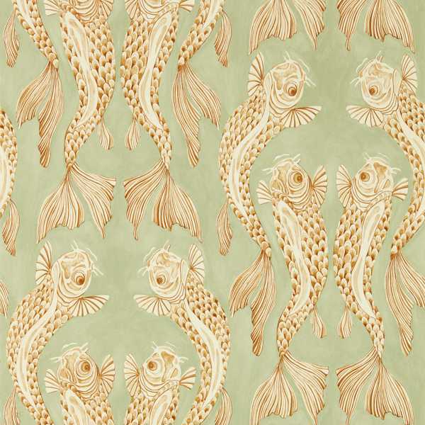 Sanderson Tapet Voyaging Koi Oriental Green/Honey
