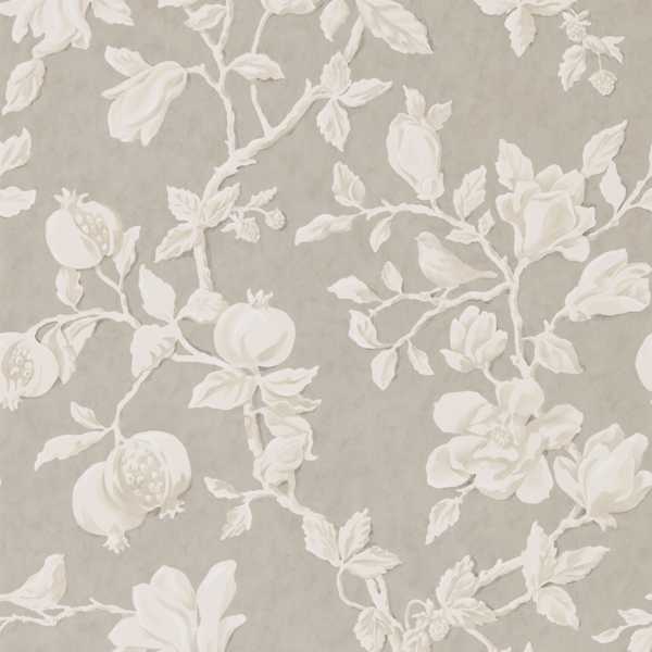 Sanderson Tapet Magnolia & Pomegranate Silver/Linen