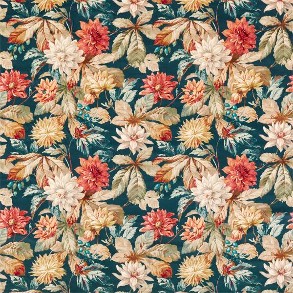 Sanderson Tyg Dahlia & Rosehip Velvet Teal/Russet (Velvet)