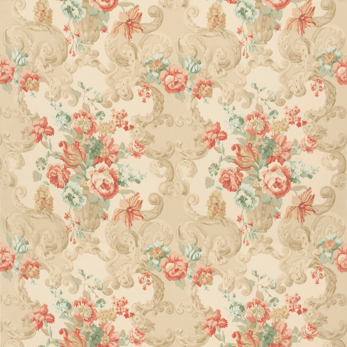 Floral Rococo H Lovat/Red tyg