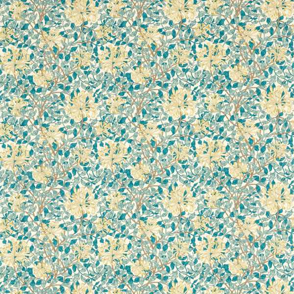 Morris and Co Tyg Honeysuckle — Outdoor Performance Teal Soft Lemon