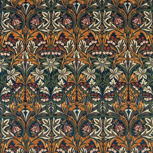 Morris and Co Tyg Bluebell Embroidery Indigo Russet