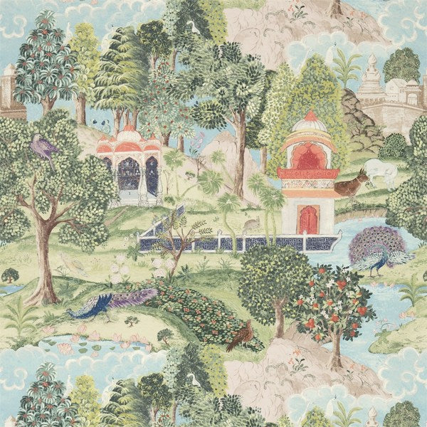 Zoffany Tapet Peacock Garden Green/Coral