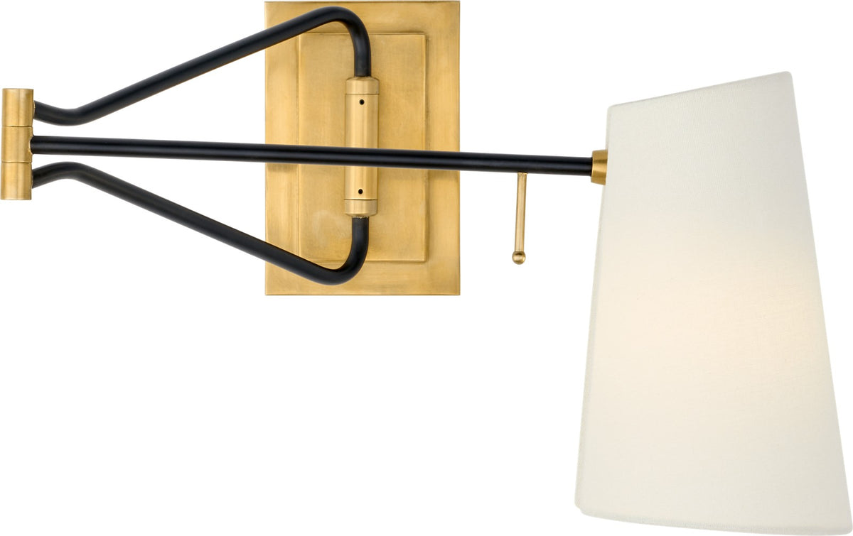 Keil Swing Arm Vägglampa — Visual Comfort — Hand-Rubbed Antique Brass and Black with Linen Shade / LED (1 st)