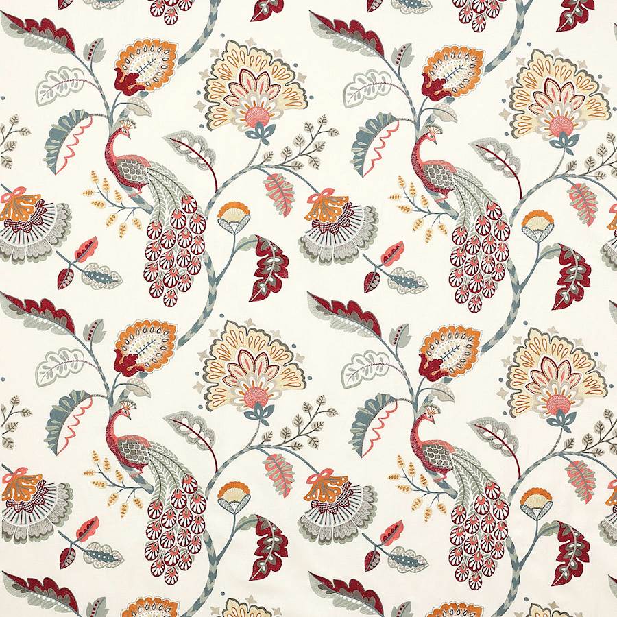 Jaipur Peacock Slate/Red — Jane Churchill tyg