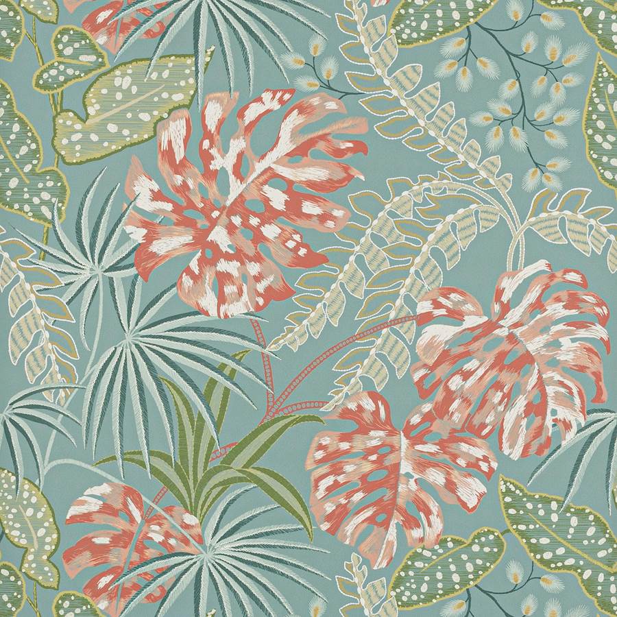 Rousseau Teal/Coral — Jane Churchill tapet