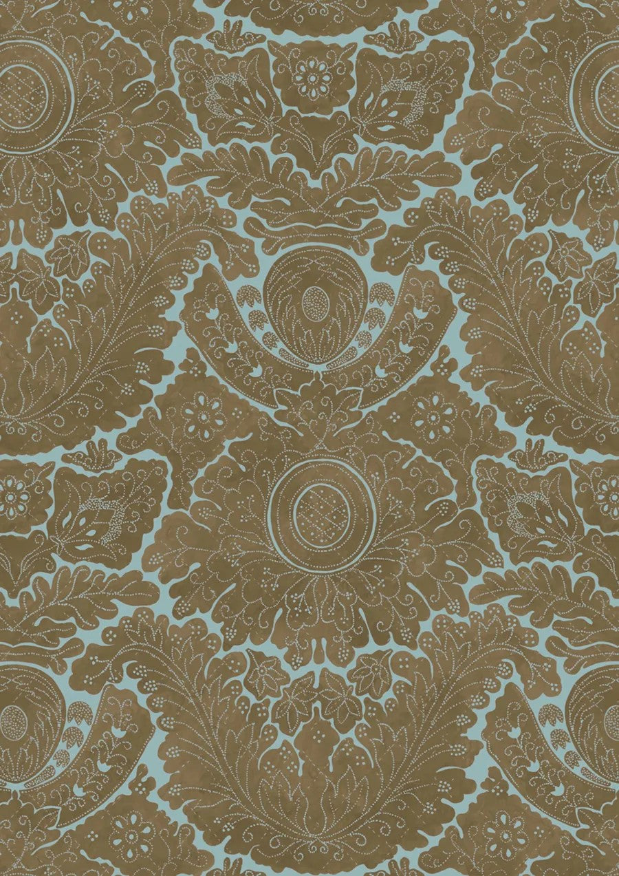 Nantes Overdye Brown Blue – närbild — Lewis & Wood tyg