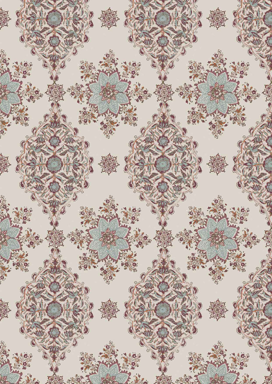 Pashmina Aqua Garnet – närbild — Lewis & Wood tyg