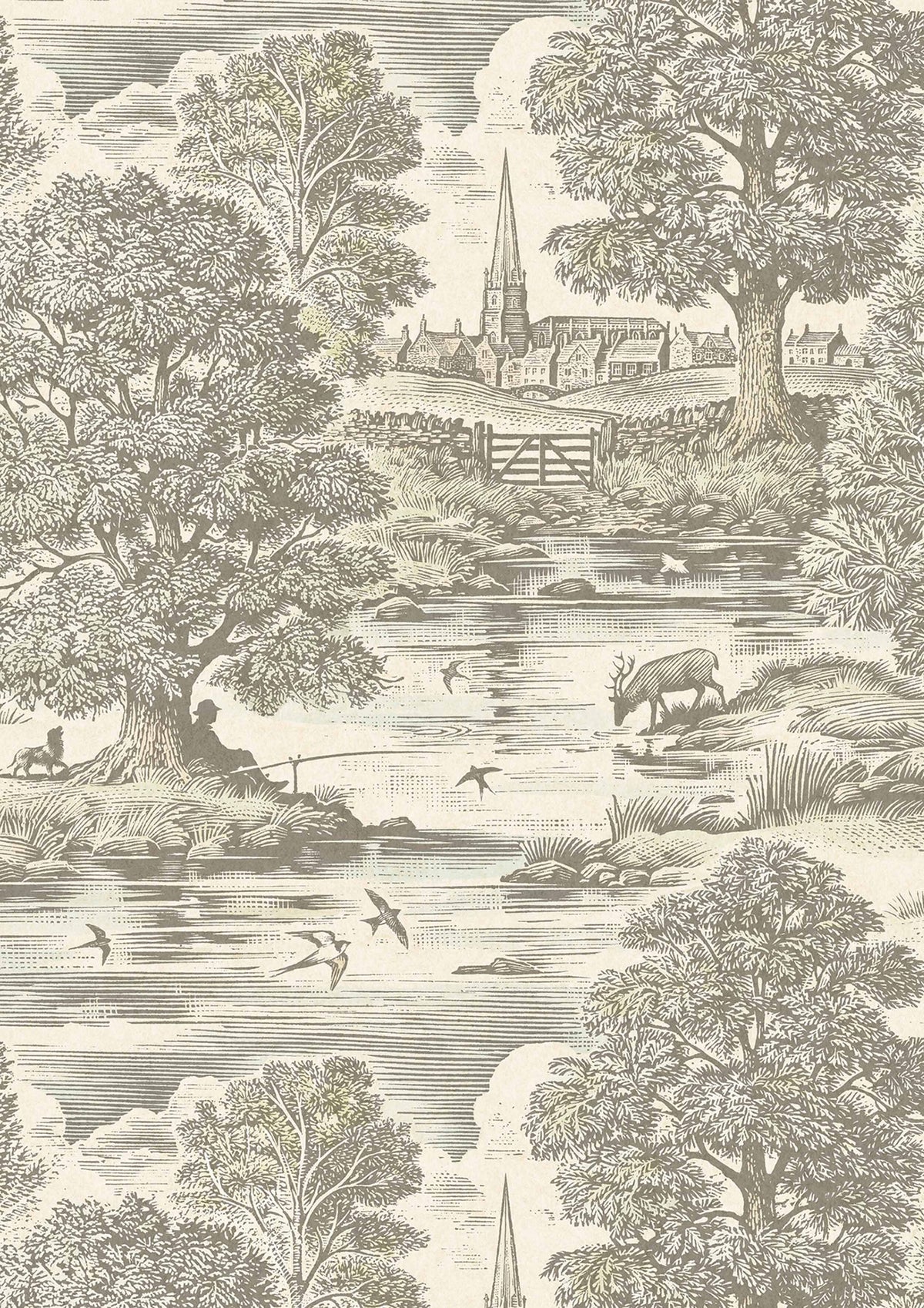 Royal Oak Aquatint – närbild — Lewis & Wood tapet