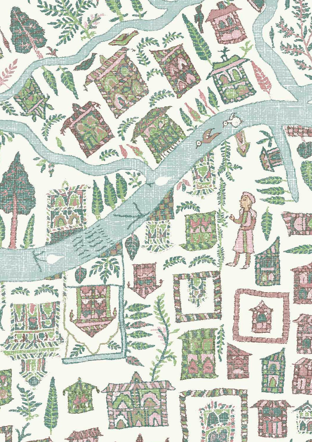 The Map Maxi Pistachio Rose — Lewis & Wood tapet
