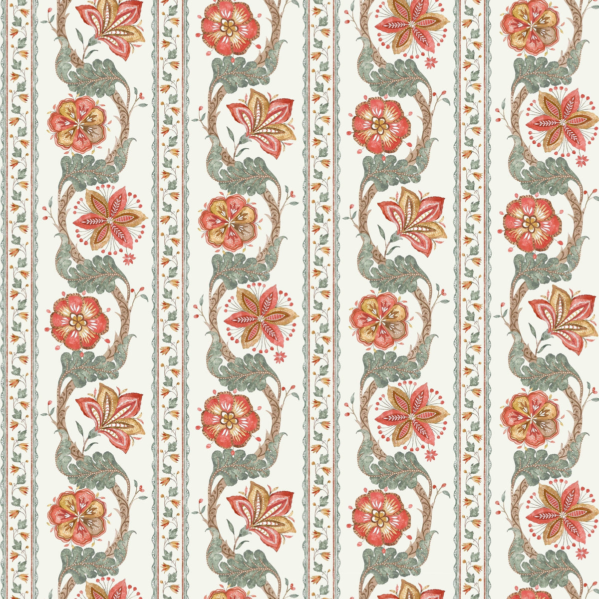 Nina Campbell Tyg Clermont Coral Eucalyptus