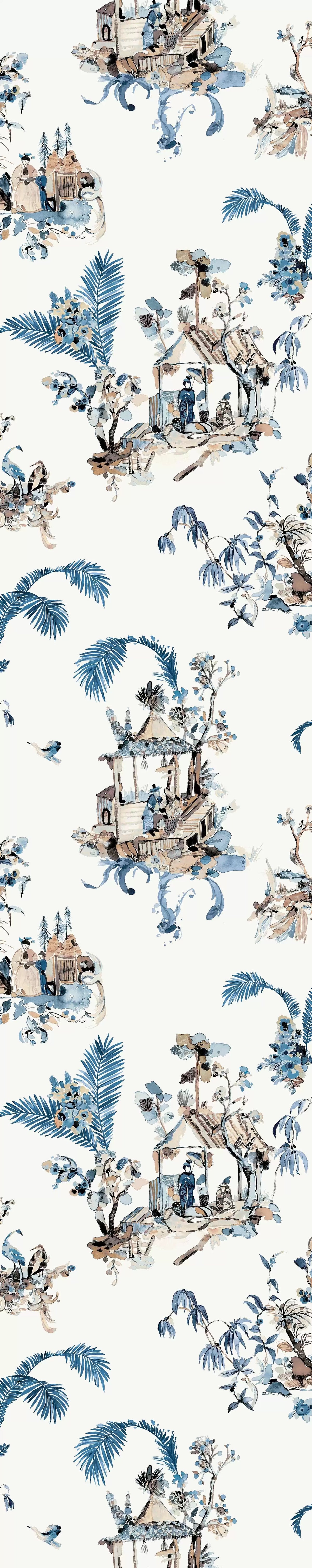 Osborne and Little Tapet Toile chinoise indigo chocolate