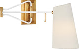 Keil Swing Arm Vägglampa — Visual Comfort — Hand-Rubbed Antique Brass and White with Linen Shade / LED (1 st)
