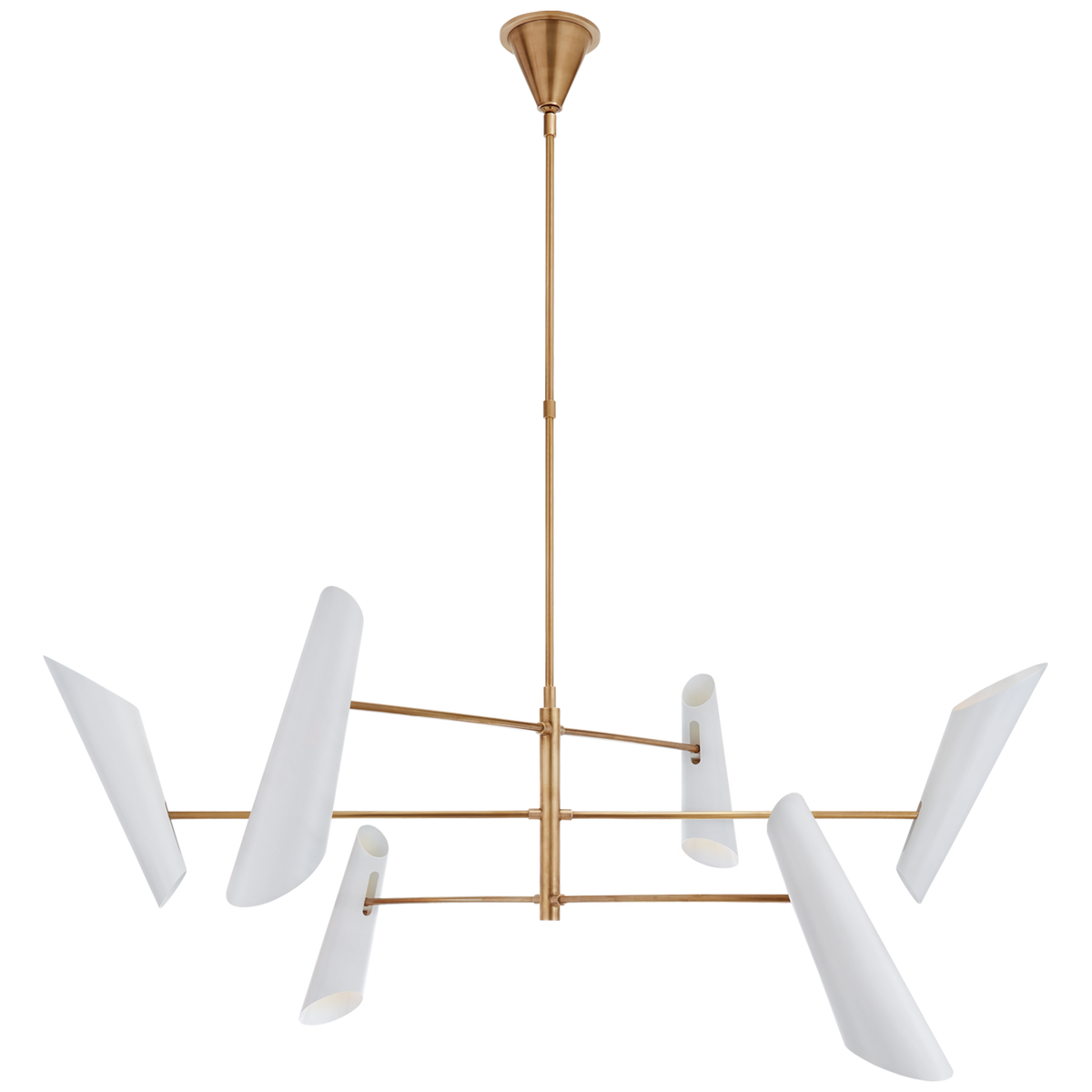 Franca Large Pivoting Chandelier in Hand-Rubbed Antique Brass with White Shades