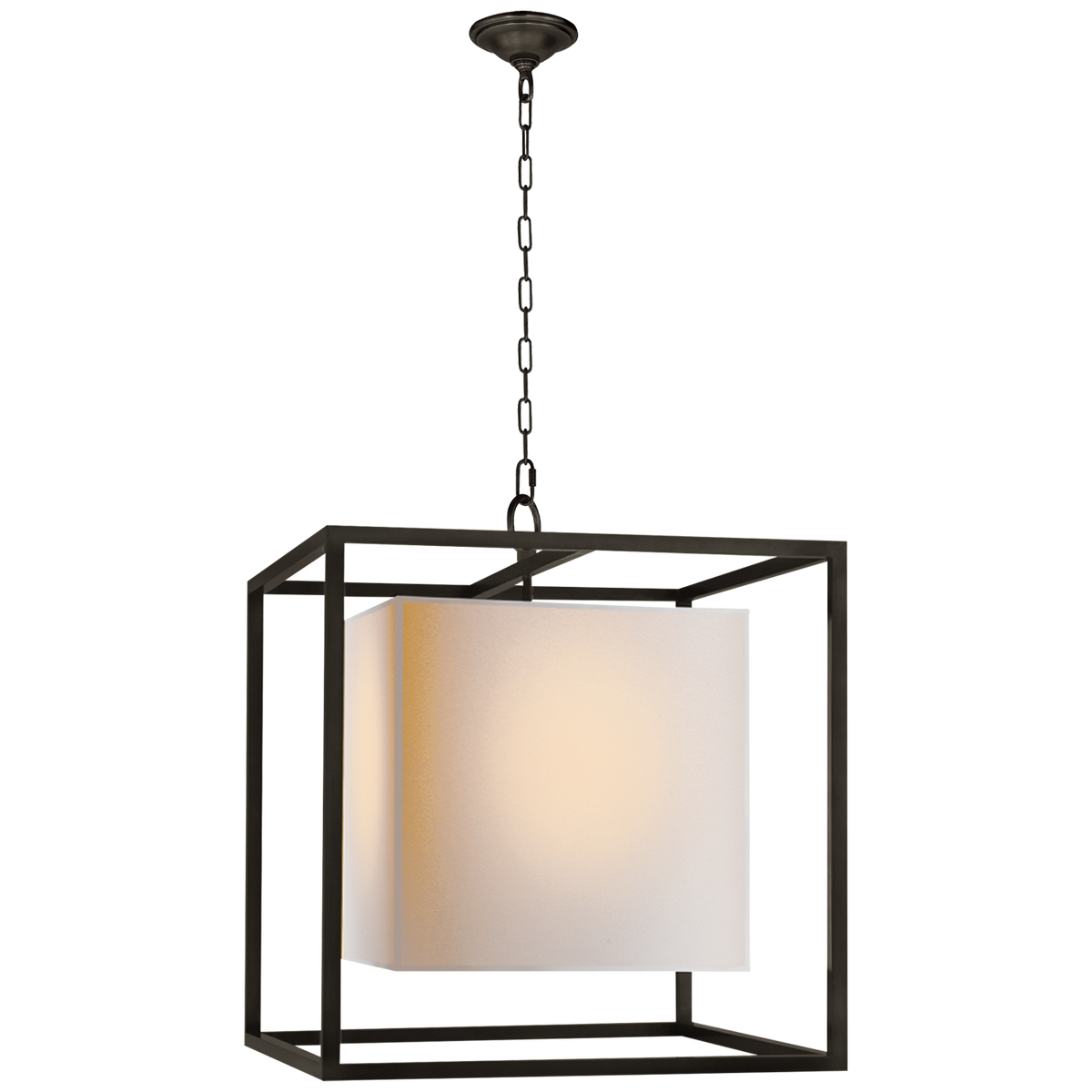 Caged Medium Lantern in Bronze with Natural Paper Shade