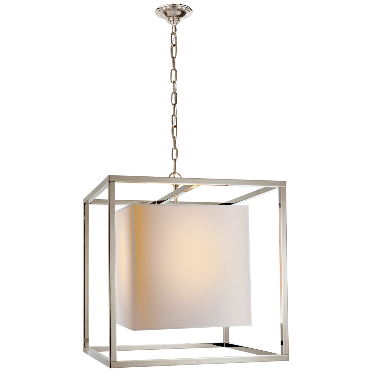 Caged Medium Lantern in Polished Nickel with Natural Paper Shade